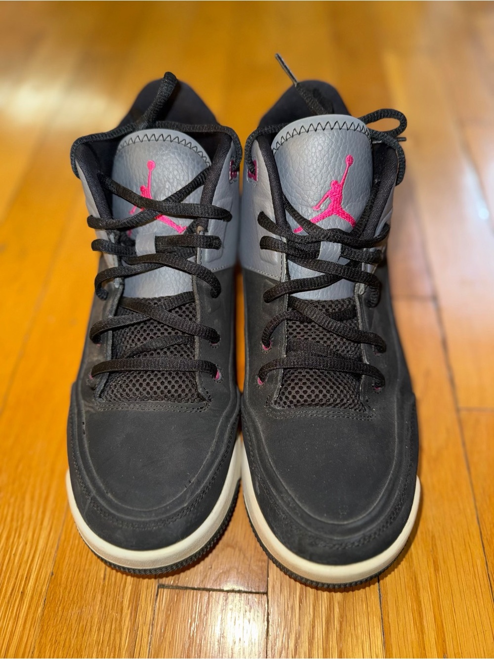 Jordan Kids'/ women’s Black and Gray High-Top Sneakers with Pink Jumpman